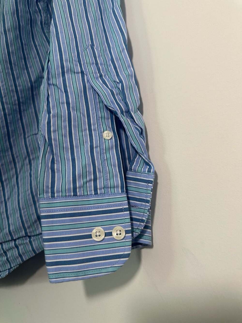Southern Pines Blue Striped Cotton Long Sleeve Button Up Shirt - Picture 6 of 7